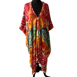 Pineda Covalin Istmo Floral Silk Poncho Tunic Vibrant Colorful Designer Flower
